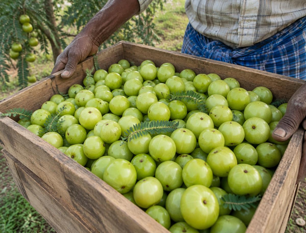 Freshly harvested Awala in a wooden crate